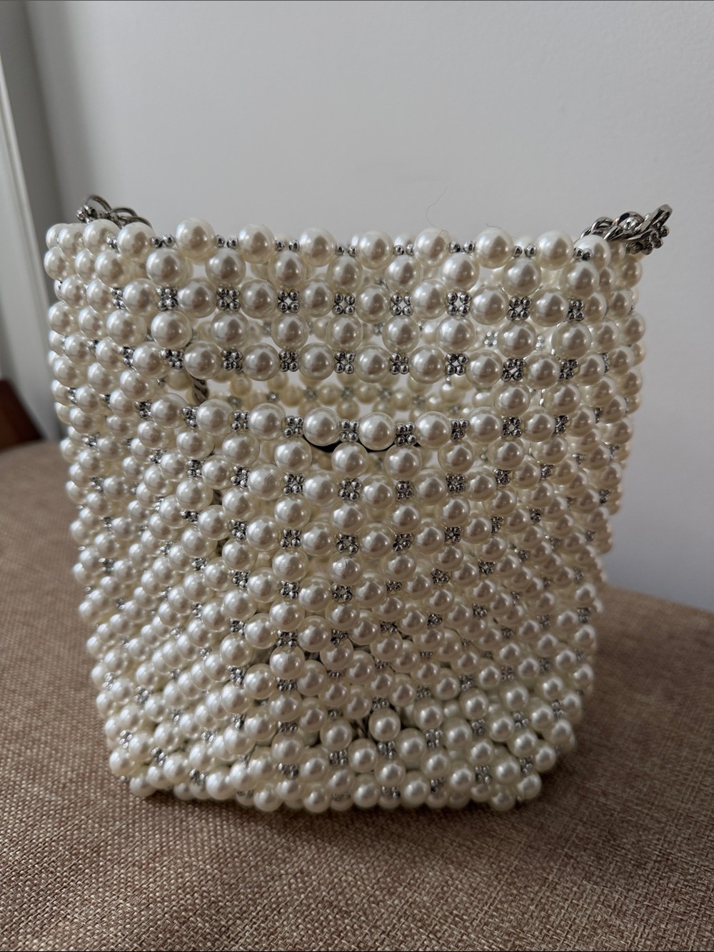 Forever 21 Pearl-Embellished Mini Bucket Bag - Ivory